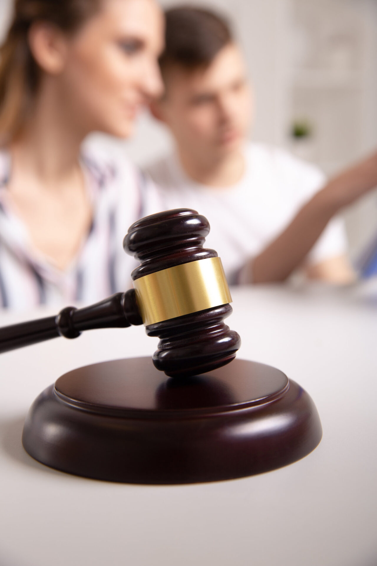 Judge gavel deciding on marriage divorce Judge gavel deciding on marriage divorce in office of lawyer